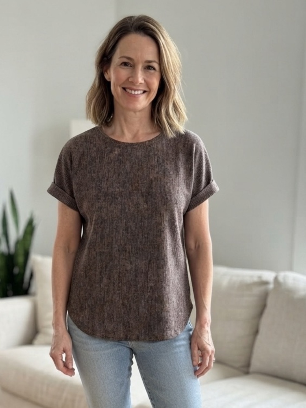 Max Studio Brown Short-Sleeve Knit Tee